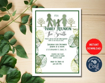 Family Reunion Flyer Template, Family Event Party Invitation, Green Theme Family Picnic, Instant Printable Download Card, MLN93