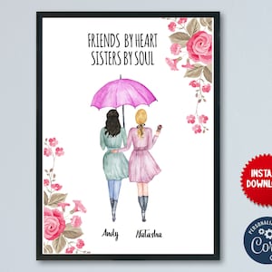 Soul Sisters Forever Personalised Print Design, Quote Wall Art, Best Friends Gift, Long Distance Friendship MLN23