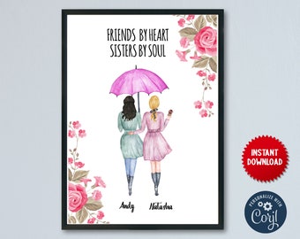 Soul Sisters Forever Personalised Print Design, Quote Wall Art, Best Friends Gift, Long Distance Friendship MLN23