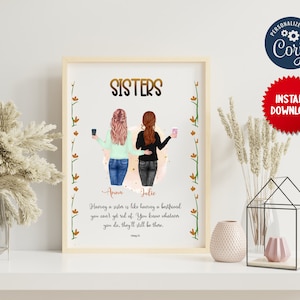 Sisters Love Personalised Print Design, Quote Wall Art, Forever Best Friends Gift, Coffee Buddies, MLN19