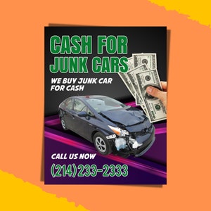 Cash for Junk Cars Flyer Autoverkauf verkaufen Sie Ihr Auto Poster editierbar druckbare Download corjl SS816