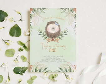 Hedgehog Birthday Printables, Cute Boy Birthday Celebration Invite, Customize Editable Invitation, Hedgehog Party Instant Download, JVN26