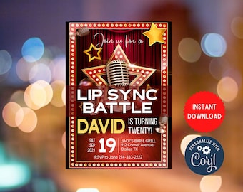 Lip Sync Battle, Music Party Invite, Birthday Celebration Editable Invitation, Karaoke Night Celebration Instant Download Invite, SS12