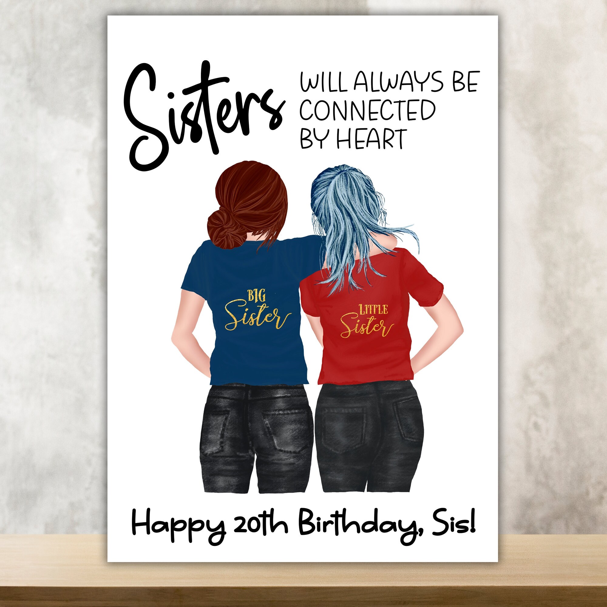 Happy Birthday Card Sister Customizable Long Distance Side by Side  Connected by Heart Personalized, Sis Greeting - Etsy, image size:2000x2000