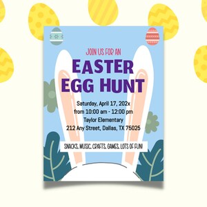 Easter Egg Hunt Flyer Invitation Company, Church, School, egg hunt eggstravaganza, easter egg hunt invite, printable template SS121