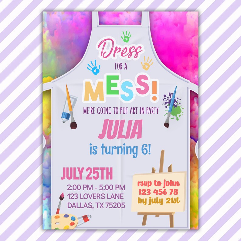 Art Party Invite Invitation Birthday Dress for a Mess Artist Etsy