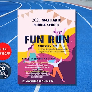 Fun Run Flyer,  Kids Run/Walk Event, Editable Fun Run Flyer Customize Editable Invitation, MLN112