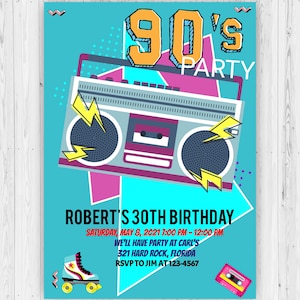 Back to the 90&#39;s party invitation downloadable custom personalized birthday hip hop house party