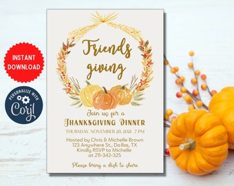 Friendsgiving Dinner Party, Personalize Thanksgiving Event Invite, Customize Friends Party Editable Invitation, Instant Download, MLN70