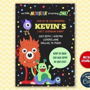 MonsterTheme Geburtstag bearbeitbare Einladung Kinder kleine Monster Party Feier Sofort Download, JVN4