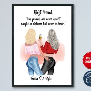 Best Friend Print, Personalised Print, Quote Wall Art, Forever Best Friend Gift, Milktea Buddies, MLN21