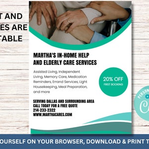 Senior Care Flyer In Home Nurse Aide Elderly Services Printable Poster Flyer Instant Download SS829