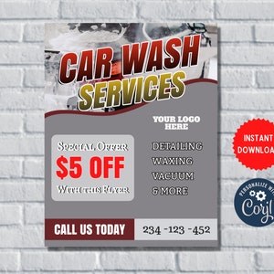 Car Wash Flyer Invite Template, Custom Car Wash Exhibition Invitation, Editable Party Celebration, Do It Yourself, Corjl Template MLN156