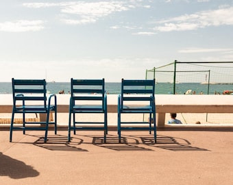 Blue Chairs Promenade des Anglais Fine Art Photography | French Riviera Coastal Decor