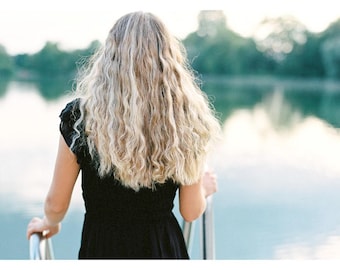 Contemplative Woman by Lake Art Print | Summer Film Photography