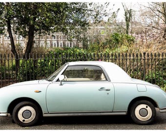 Retro nissan figaro london street photography wall art print - vintage classic car poster gift