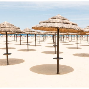 Modern Beach Wall Art with Straw Sun. Umbrellas, Coastal Italian Beach wall art for home decor, Beach Photography Prints