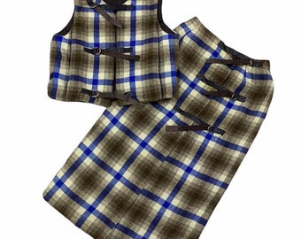 Vtg Rare 80's Issey Miyake Plaid Tartan Wool Vest & Skirt Designer Fashion