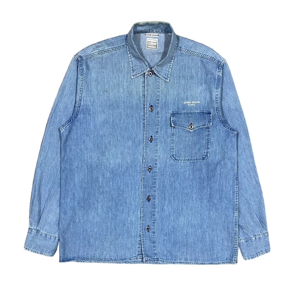 Vintage authentieke AW1995 Stone Island Marina Blue Wash denim shirt Mossimo Osti CP Company gemaakt in Italië maat M