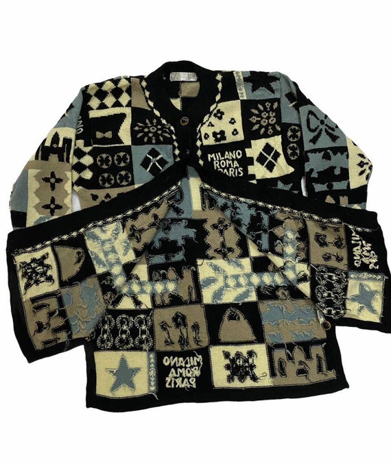 Vtg Milano Roma Paris Checked Box Design Cardigan Button Etsy