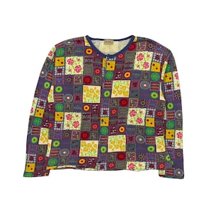 Vintage Fiorucci Italy Patchwork Flower Snap Button Cardigan Jacket Made In Italy Size 160