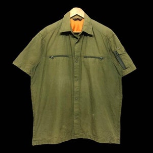 Vtg Stussy Sunfaded Olive Green Snap Button Shirt Made In Usa Size L