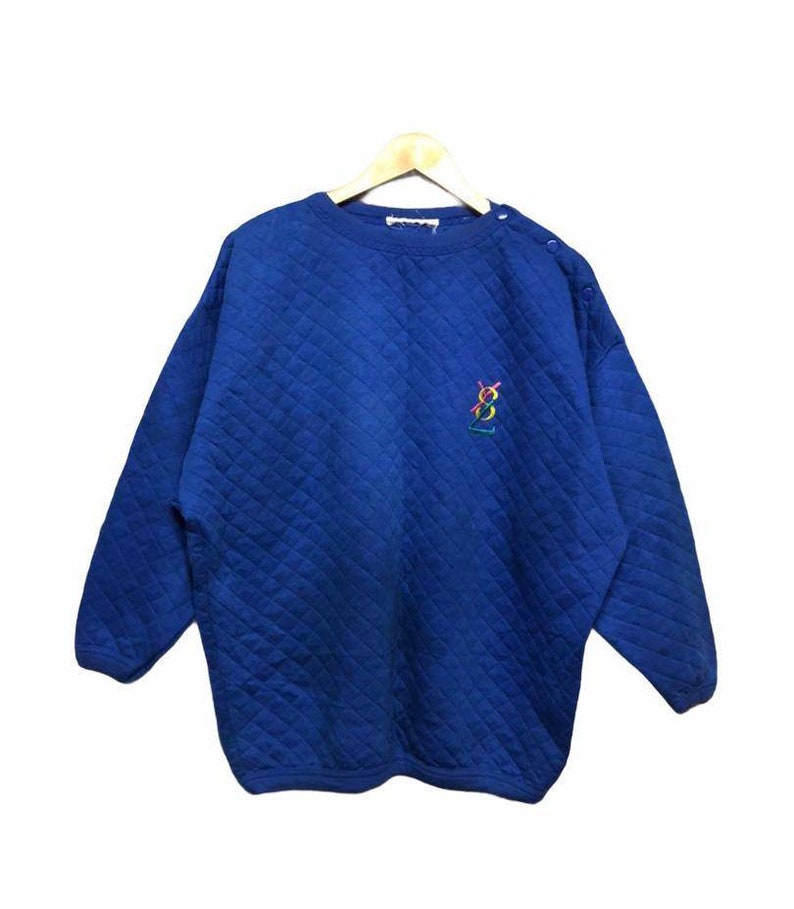 Vintage Yves Saint Laurent Quilted Button Pullover Embroidery Logo image 1