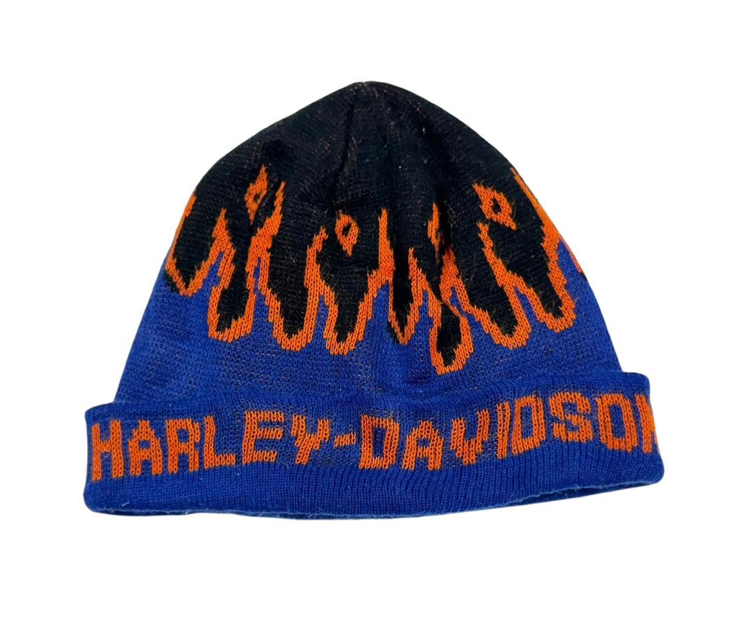 Vintage Harley Davidson 90's Flame Snow Caps Banny Hats Wool Made