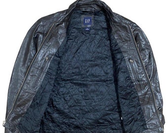 Vintage Y2K Gap Black Leather Jacket (size M) - Etsy