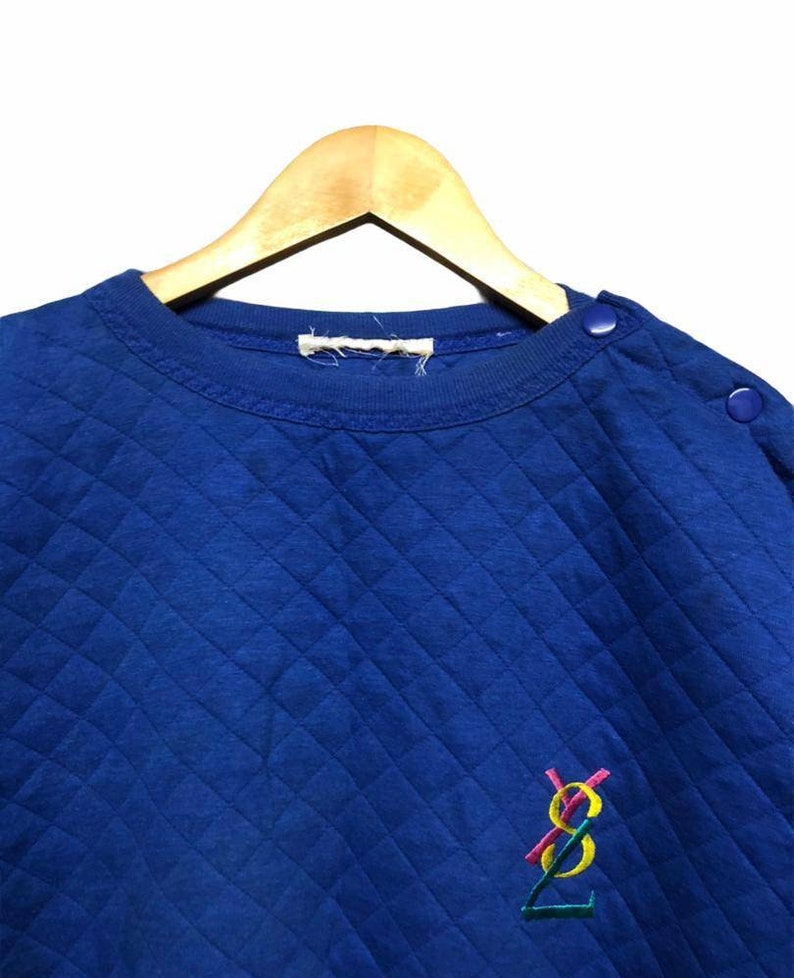 Vintage Yves Saint Laurent Quilted Button Pullover Embroidery Logo image 3