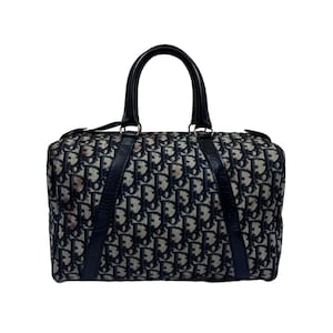 Vintage Luxury Christian Dior Monogram Blue Oblique Canvas Boston Bag Made In France