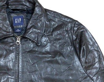 Vintage Gap Y2k Black Leather Jacket Yezzy Gap Leather Made Vintage Gap Y2k Black Leather Jacket Yezzy Gap Leather Made