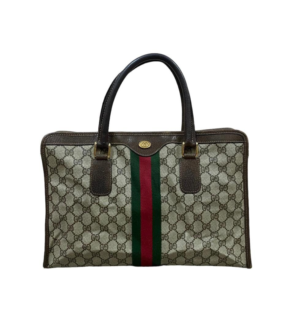 Vintage Authentic Gucci GG Monogram Canvas Web Sherry Line