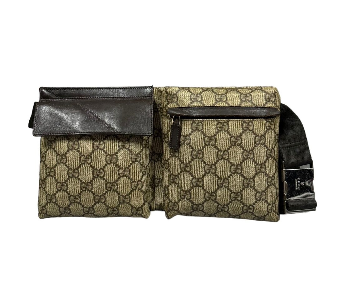 Gucci Monogram GG Double Pocket Belt Bag Pvc Canvas Made in Italy 