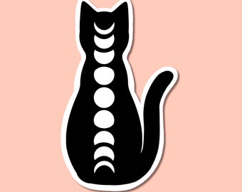 Mystic Moon Cat Pegatina resistente al agua / Bruja / Fases lunares / Pagan / Regalos de bruja / Regalos de bruja