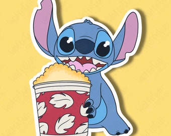 Pegatina resistente al agua para comer palomitas de maíz stitch / Inspirada en Disney / Lilo y Stitch / Disney World / DisneyLand