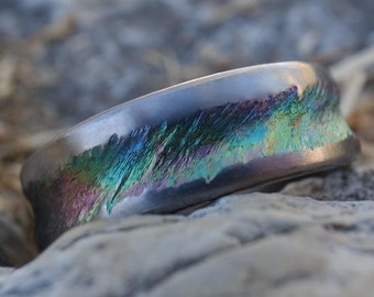 Mens and Womens wedding aurora band, rustic titanium aurora ring, handmade rugged wedding or engagement band, soft matt silver