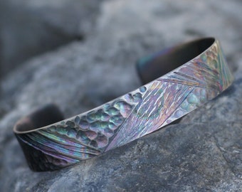 0.5" wide, Titanium Cuff Bracelet, handmade art bangle, handcarved texture, Anniversary Bracelet, Men and Women bangle, 'Four Season' series