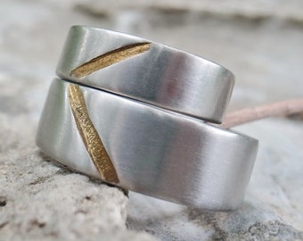 Wedding band set, Mens and Womens wedding band, rustic titanium ring, handmade rugged wedding or engagement band,  5th Anniversary ring