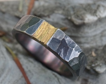 Hammered Mens wedding band, rustic titanium ring, dark gray, handmade wedding or engagement band, hammered womens wedding ring, rustic band