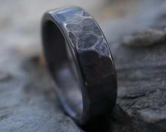 Hammered Mens and womens wedding band, wedding ring, Dark gray rustic titanium ring, handmade rugged wedding or engagement band, anniversary