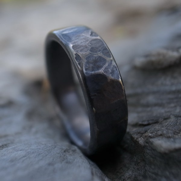Hammered Mens and womens wedding band, wedding ring, Dark gray rustic titanium ring, handmade rugged wedding or engagement band, anniversary