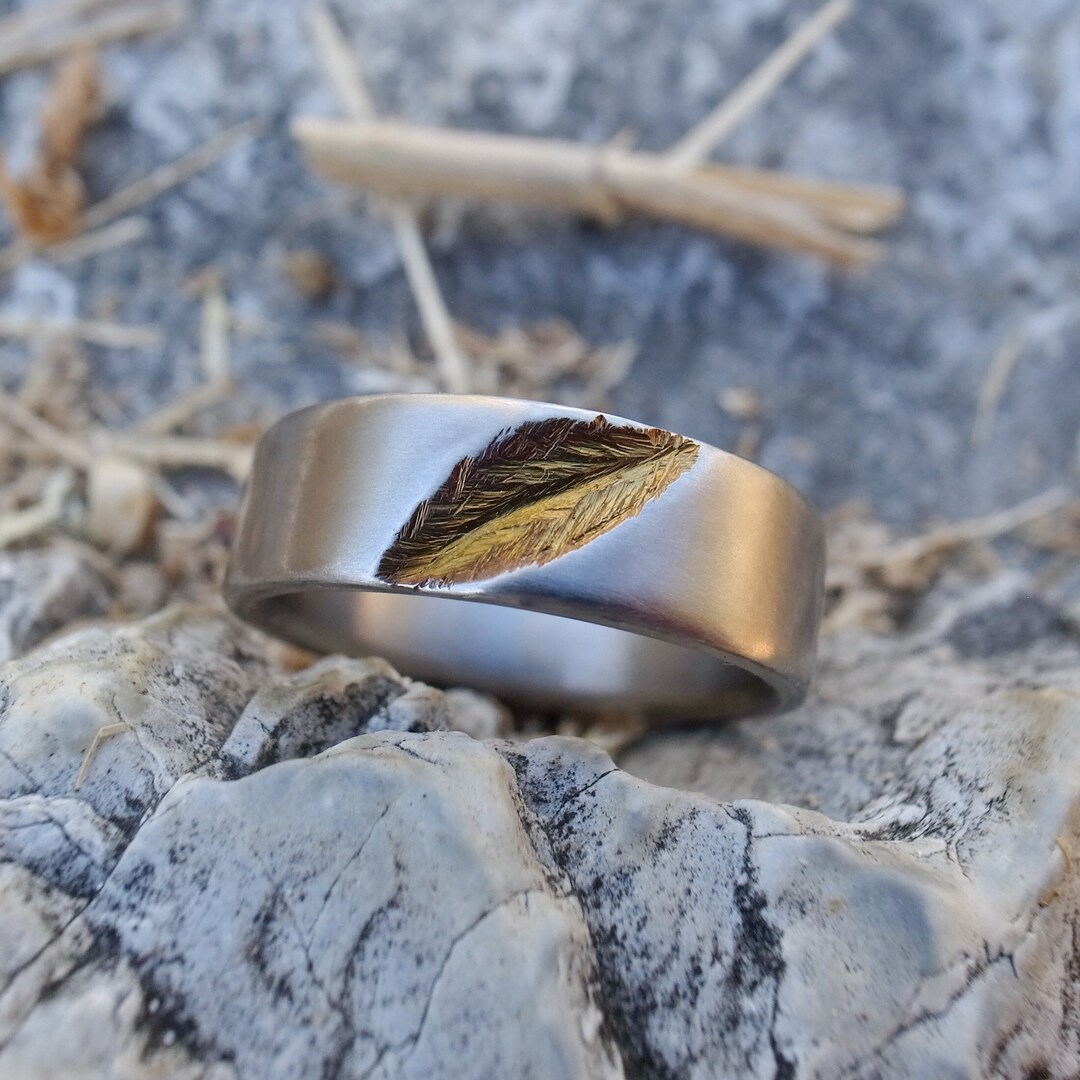 Mens and Womens Wedding Band, Rustic Titanium Ring, Hand Carved Leaves