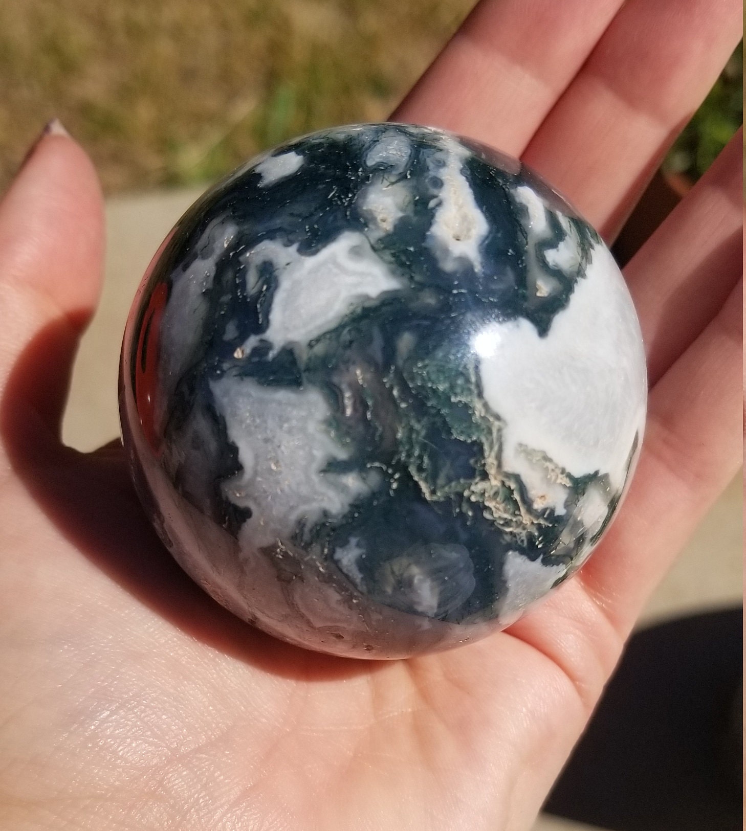 Moss Agate Crystal Sphere with Druzy | Etsy