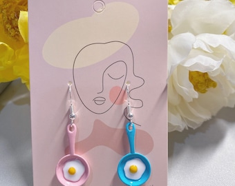 Bratpfanne Spiegelei Ohrringe rosa und blau