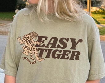 Easy Tiger T Shirt, Comfort Colors®, Vintage Distressed Tiger Tattoo Shirt, Retro Graphic Festival Tee Trendy Unisex Grunge Indie Boho Shirt