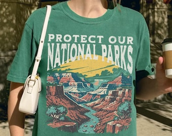 Protect Our National Parks T Shirt, Comfort Colors® Hiking Shirt Camping Tee, Grand Canyon Gift Shirt Retro Graphic Granola Nature Lover Tee