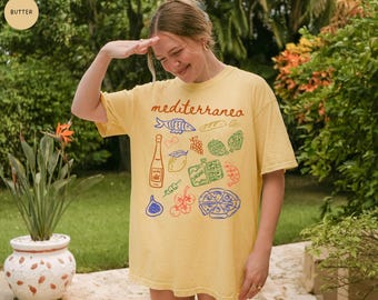 Mediterraneo T Shirt, Comfort Colors, Mediterranean Market Sardines La Dolce Vita Tomato Girl Summer Amalfi Coast Shirt Portofino Tee Shirt