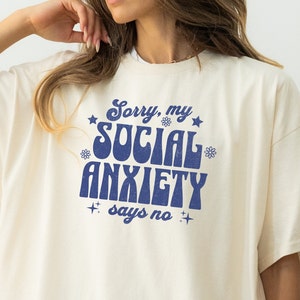 Sorry mijn sociale angst zegt nee T-shirt, retro meme-T-shirt, vintage grafisch shirt, grappig sarcastisch T-shirt, uniseks oversized T-shirt, geestelijke gezondheid
