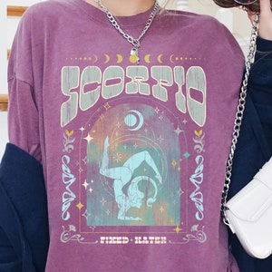 Koszulka z nadrukiem Scorpio Zodiac Vintage Comfort Colors, koszulka z nadrukiem Retro 70s Scorpio Astrology, koszulka unisex Oversize, prezent urodzinowy dla Skorpiona, prezent dla znaku zodiaku